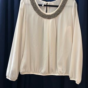 Studio Y Cream Blouse with Beaded Scoop Neck